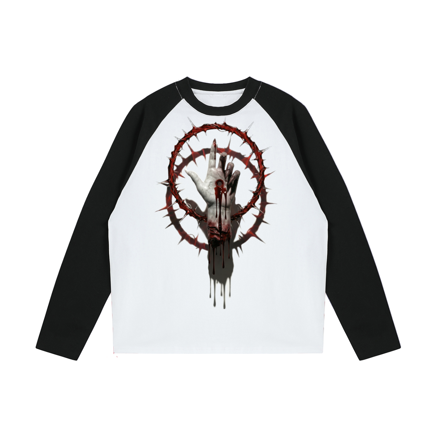 Severed Halo Front Graphic - Color-Blocked Raglan Long-Sleeve T-Shirt