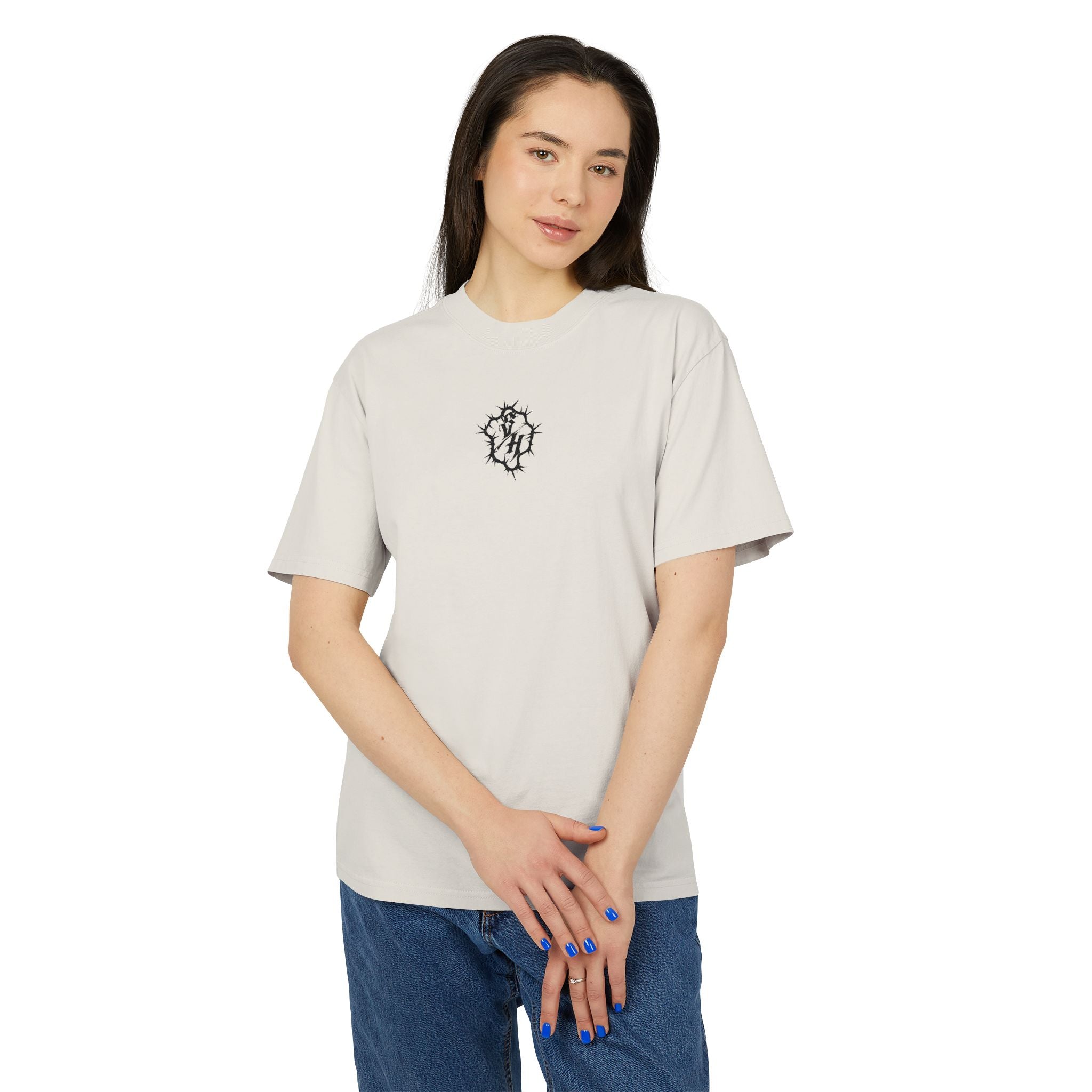 Minimal S/H Logo Embroidered Tee — Centered Graphic