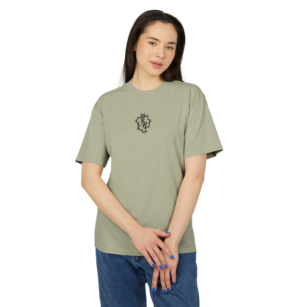 Minimal S/H Logo Embroidered Tee — Centered Graphic