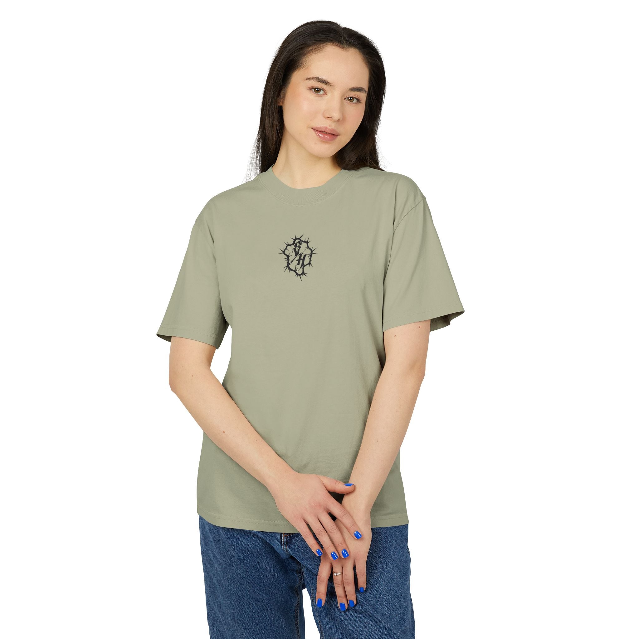 Minimal S/H Logo Embroidered Tee — Centered Graphic