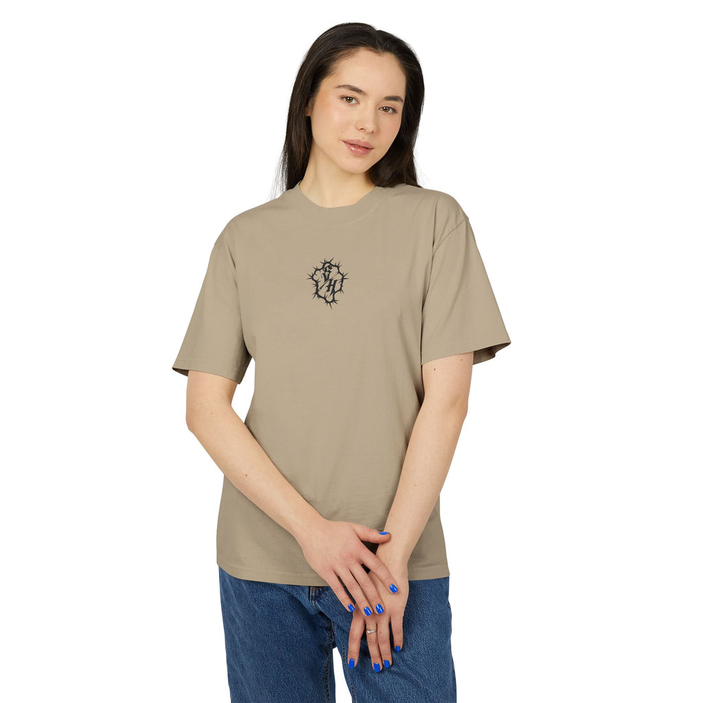Minimal S/H Logo Embroidered Tee — Centered Graphic