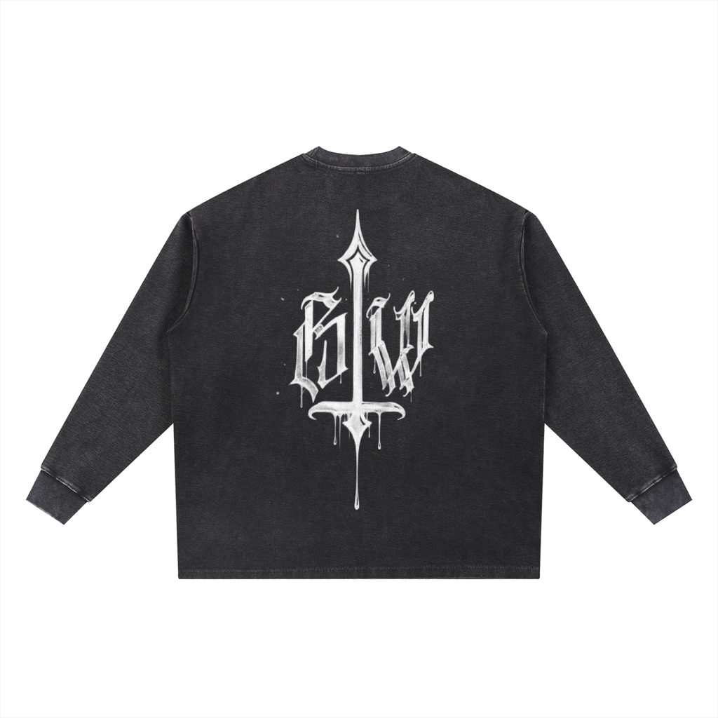 Calligraphy Cross - Mineral Wash Waffle Oversized T-Shirt