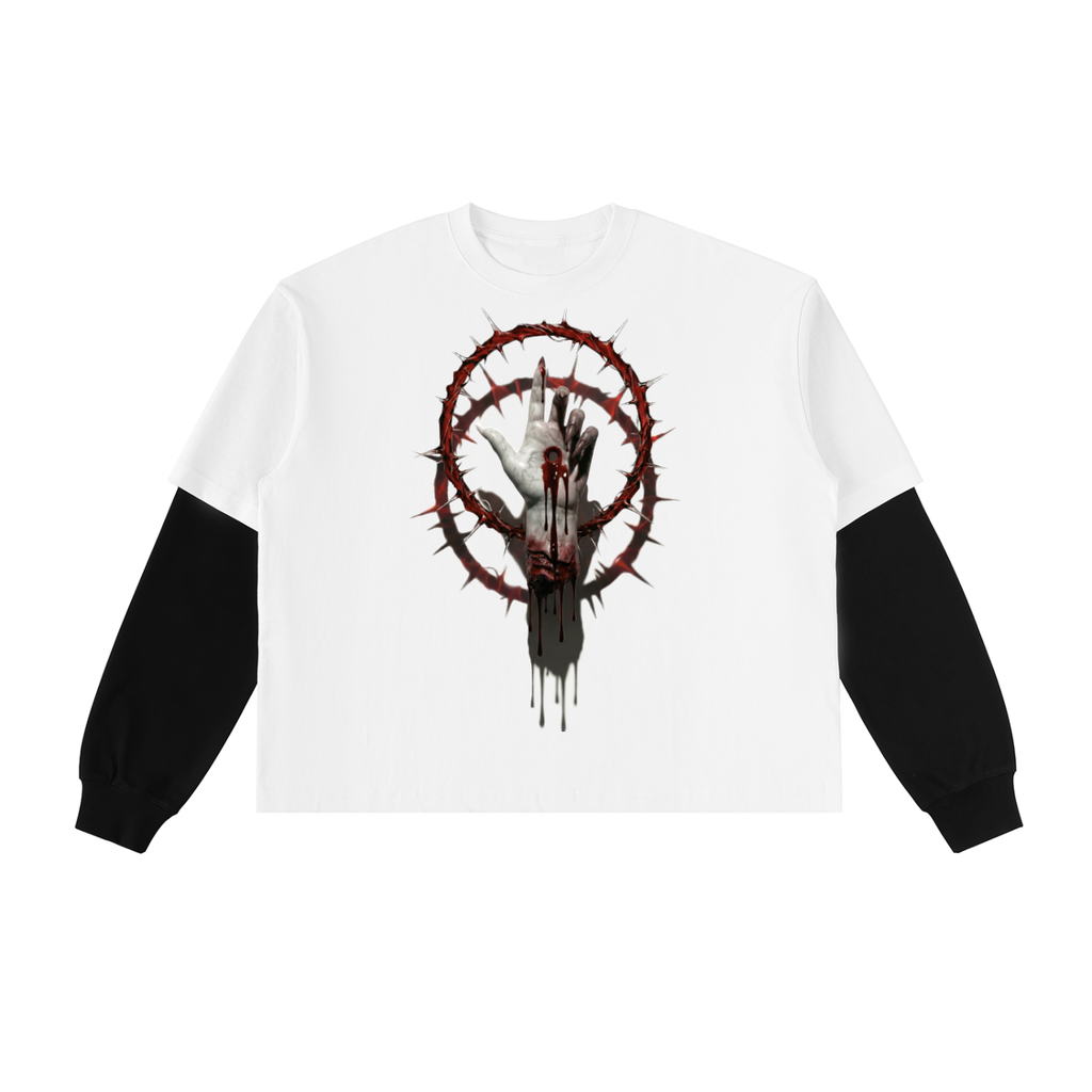 Severed Halo - Layered Contrast Sleeve Cotton T-Shirt