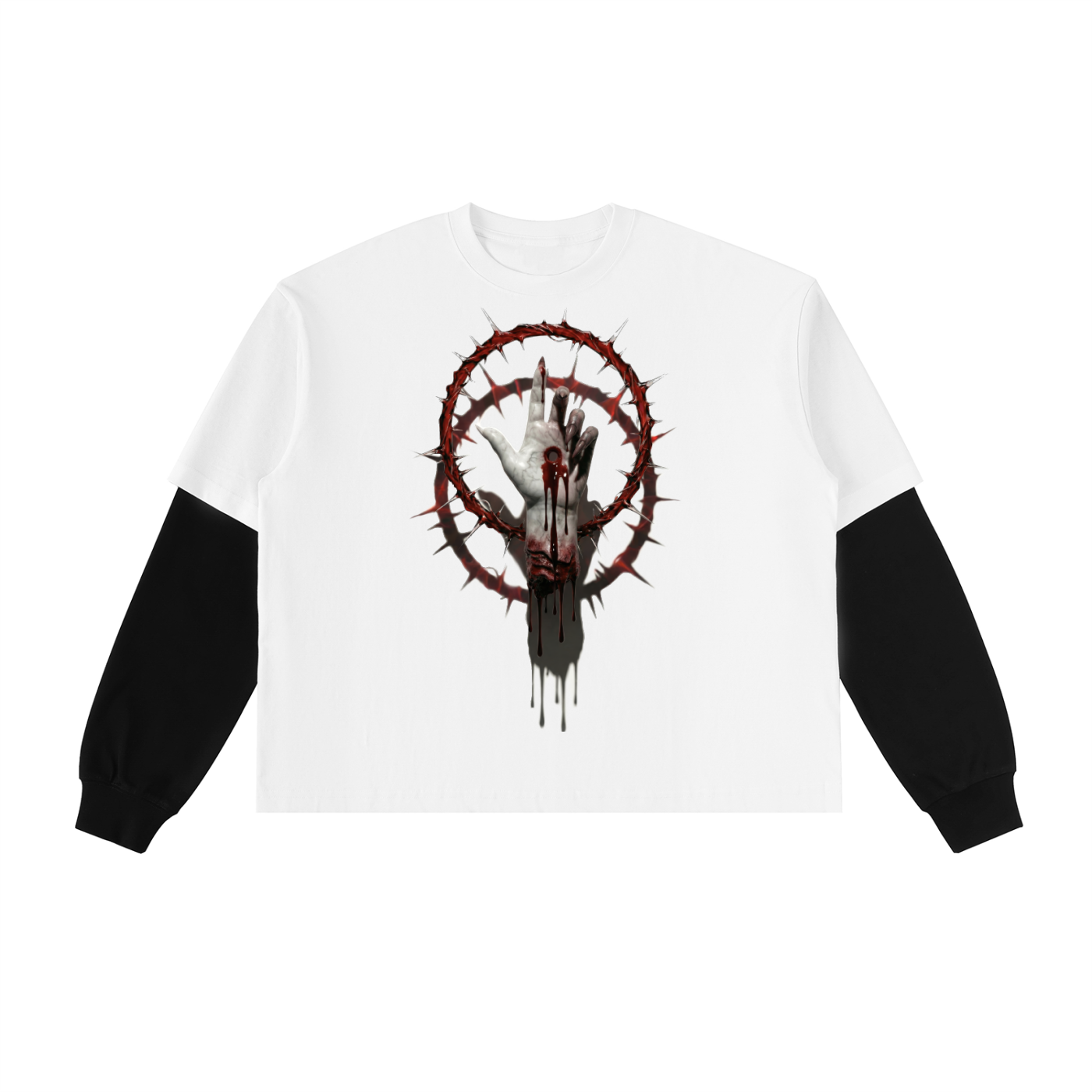 Severed Halo - Layered Contrast Sleeve Cotton T-Shirt