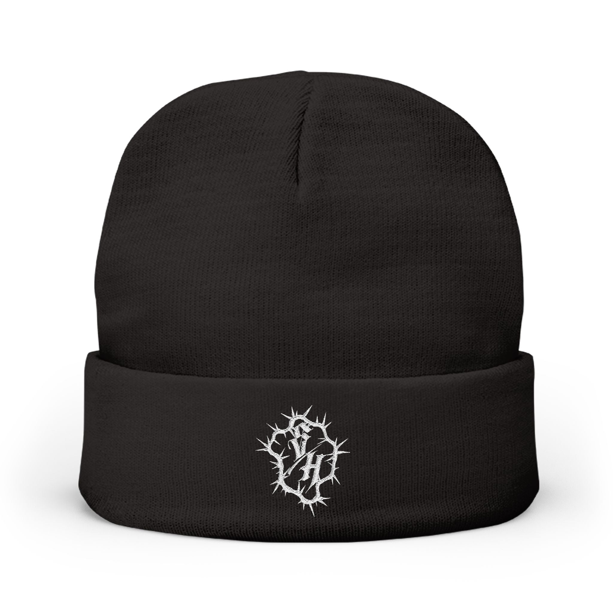 Minimal Gothic Embroidered Knit Beanie — S/H Winter Hat