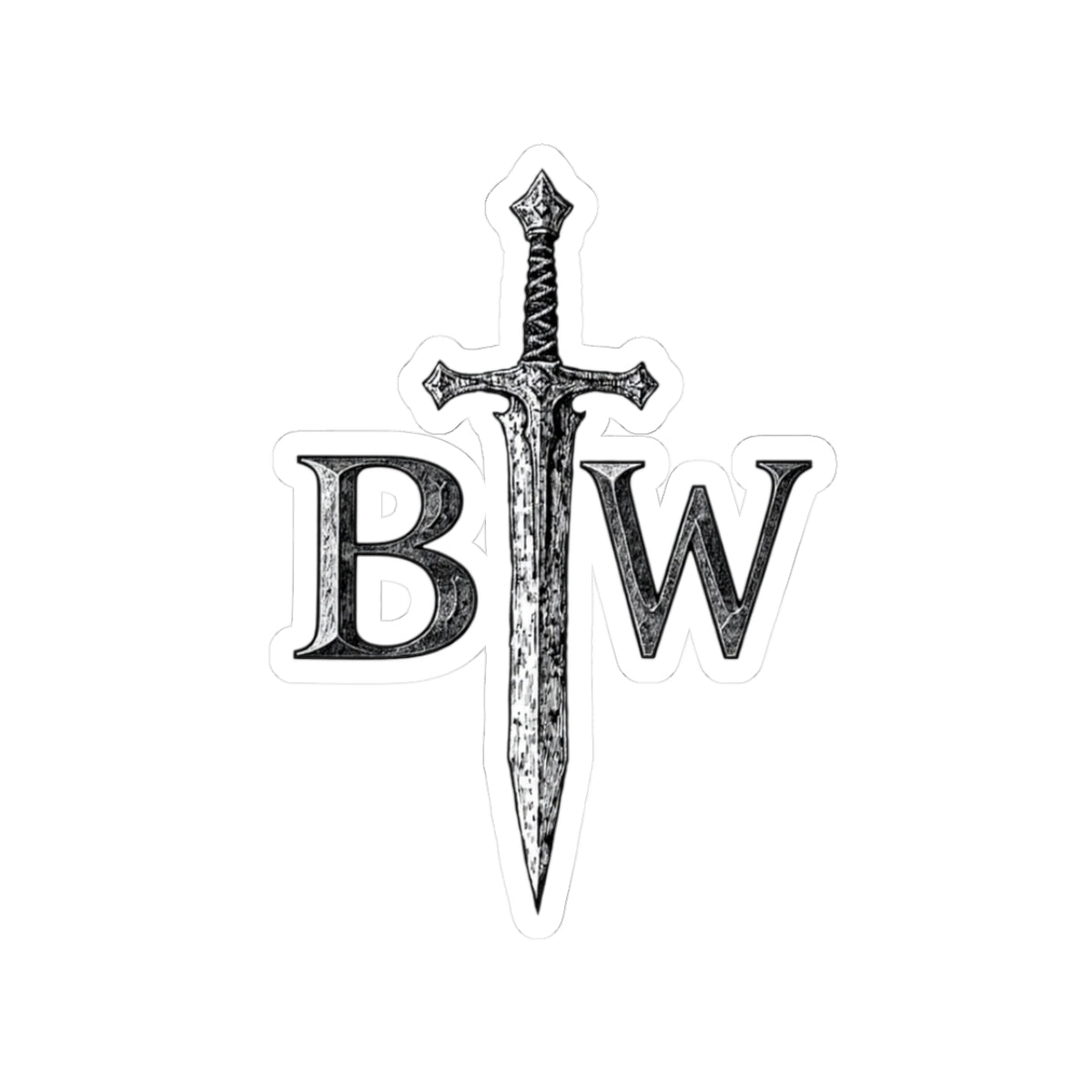 Sword Monogram Sticker — 'BWT' Grunge Kiss-Cut Decal for Laptops & Gear