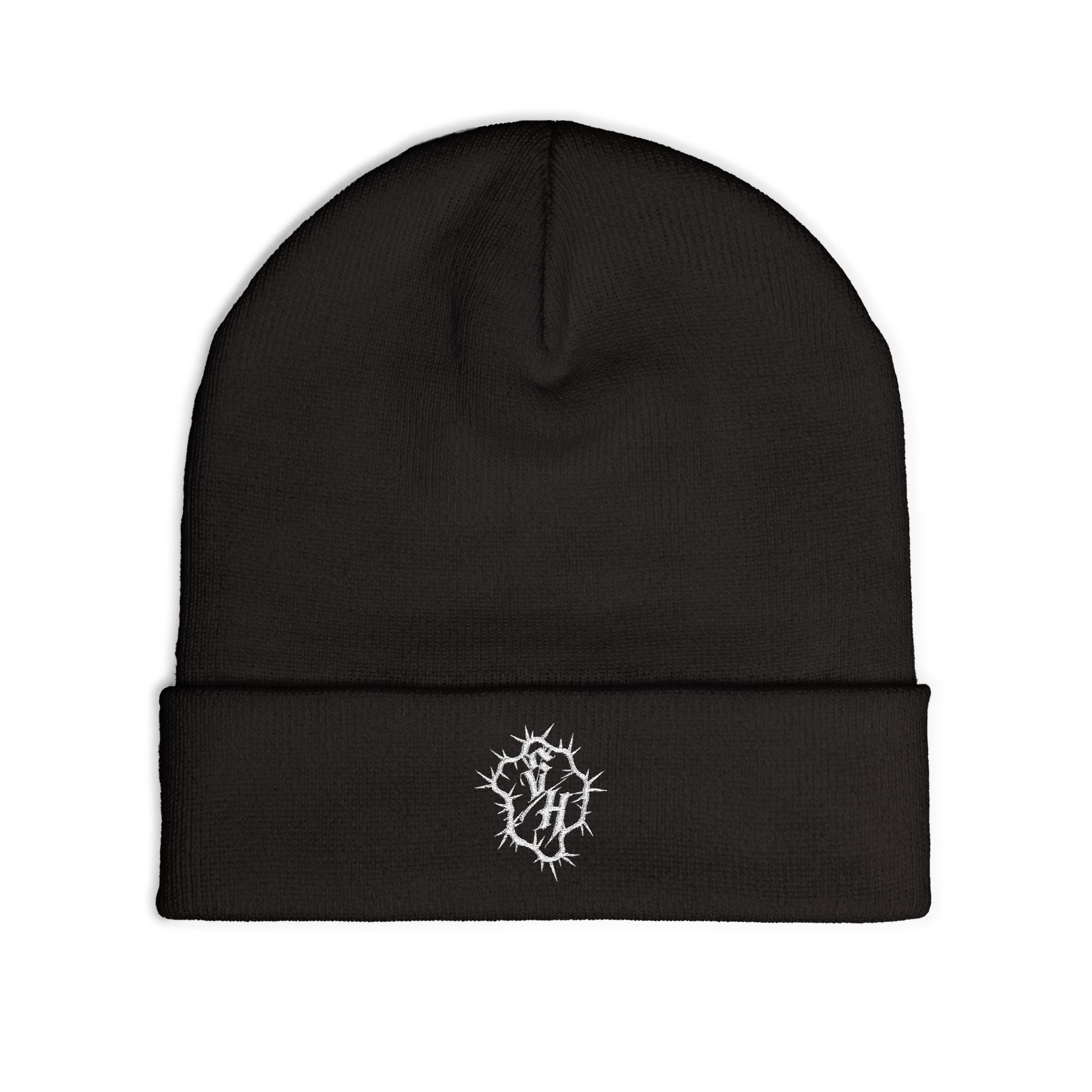 Minimal Gothic Embroidered Knit Beanie — S/H Winter Hat