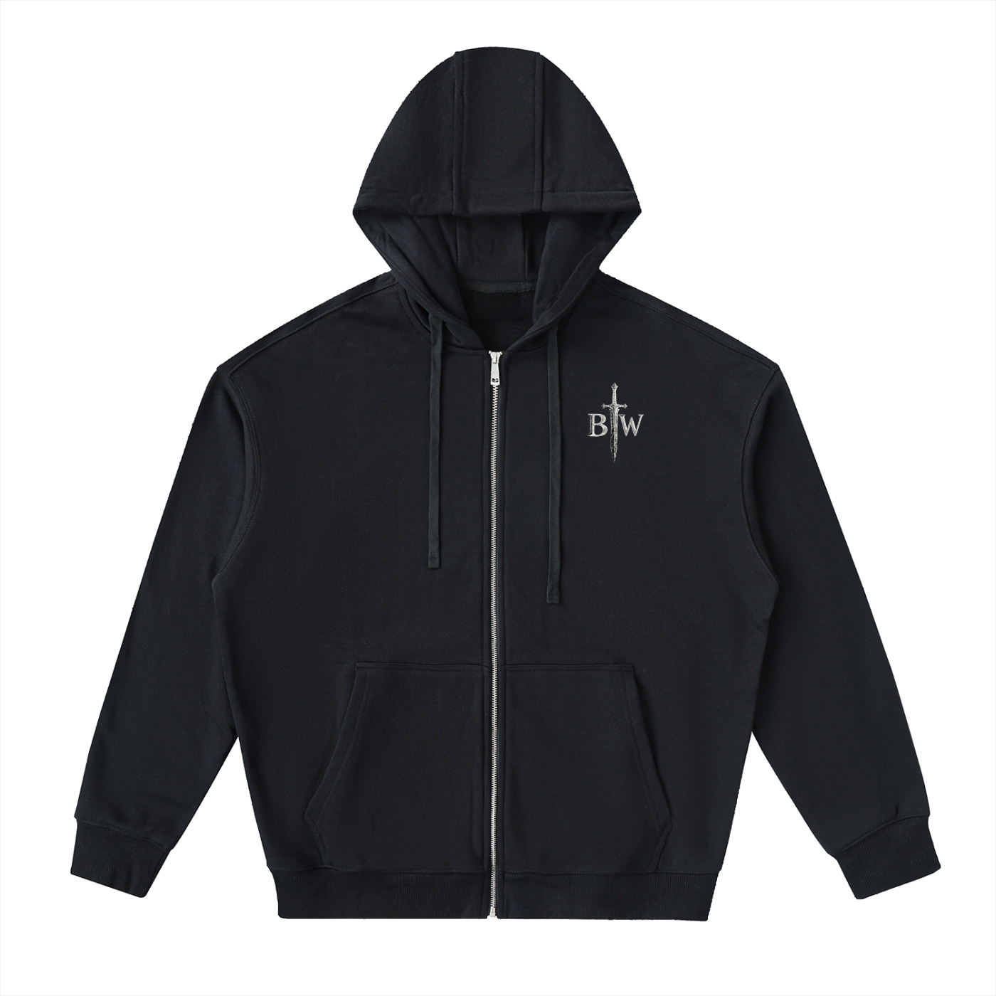 Calligraphy Cross - Drop-Shoulder Zip Up Hoodie