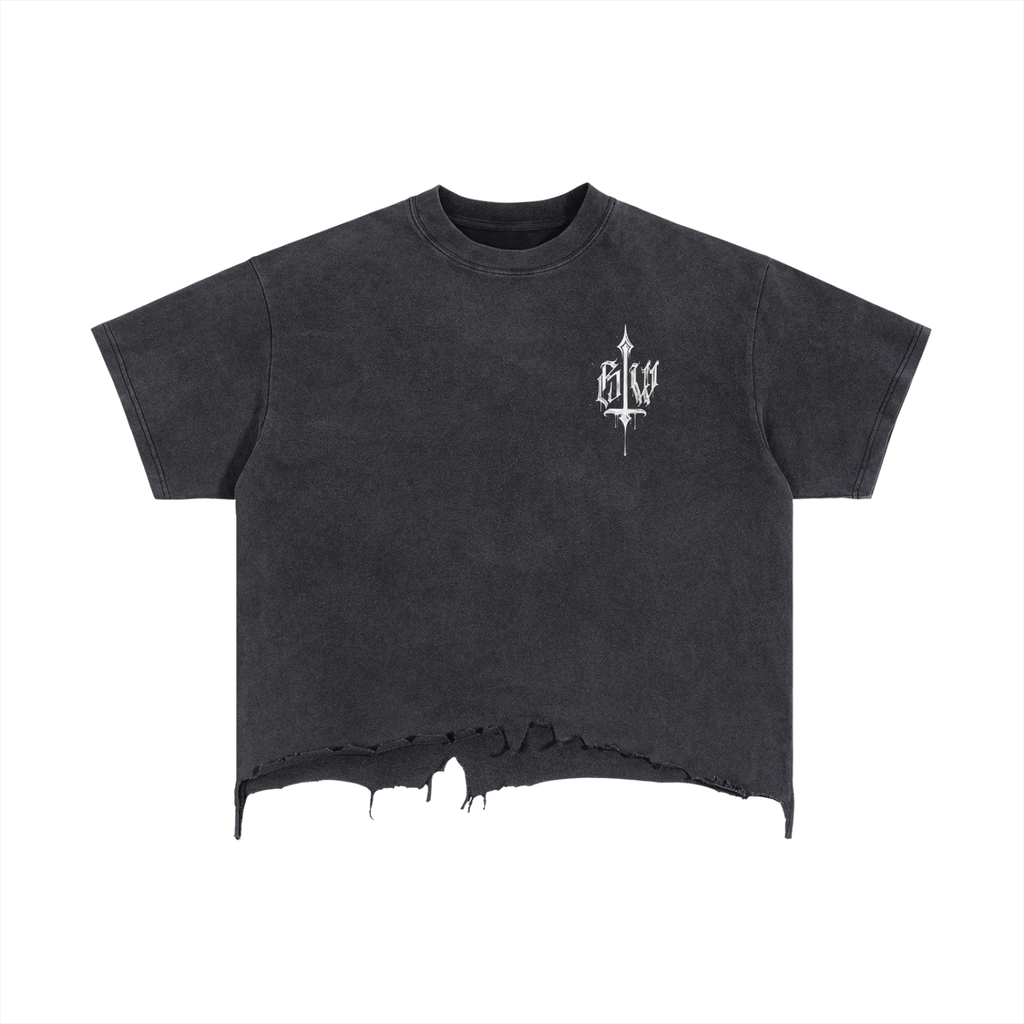 As Above So Below - Cropped Vintage Wash Boxy Distressed Hem T-Shirt